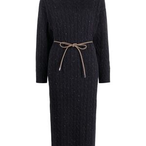 Peserico roll-neck tricot midi Wool Blend Dress Size 40/S/4us Dark Navy